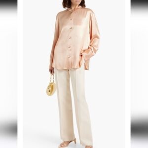 Vince Women’s Satin Crepe Button-Front Shirt Luxe Silk-Inspired Blouse Size Med